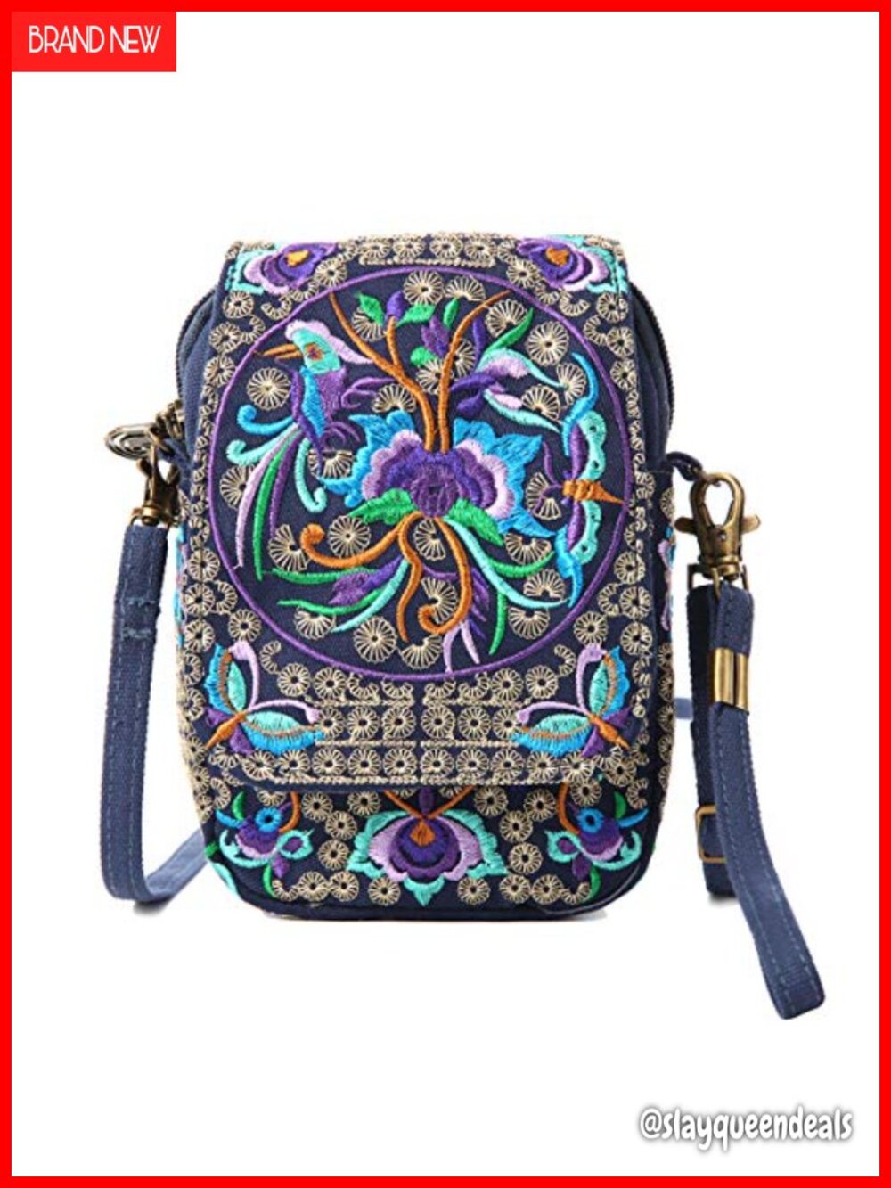 SILKAREA Embroidered Canvas Mini Crossbody Bag Wristlet Phone Purse Handmade